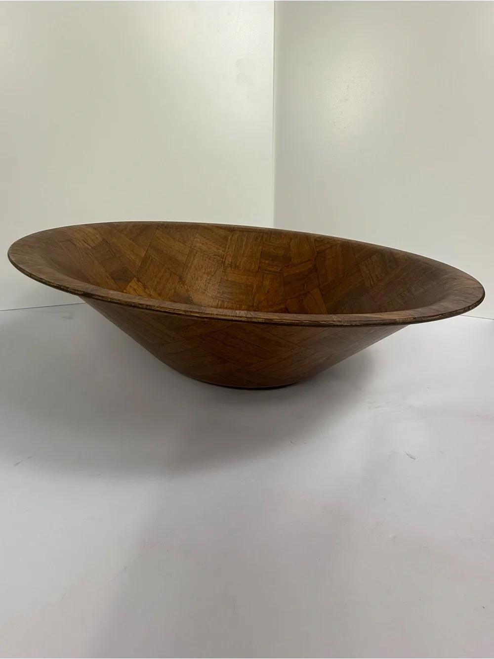 Weavewood Inc. Minneapolis Brown Parquet Wooden 14” Vintage Serving Bowl